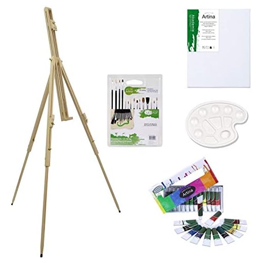 Artina - Set de Pintura - Caballete Profesional Málaga portátil + Conjunto de Pintura acrílica con Pinceles y espátula II