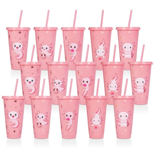 15 Pcs Pink Axolotl Party Favor Cute Axolotl Party Cups with Lid ...