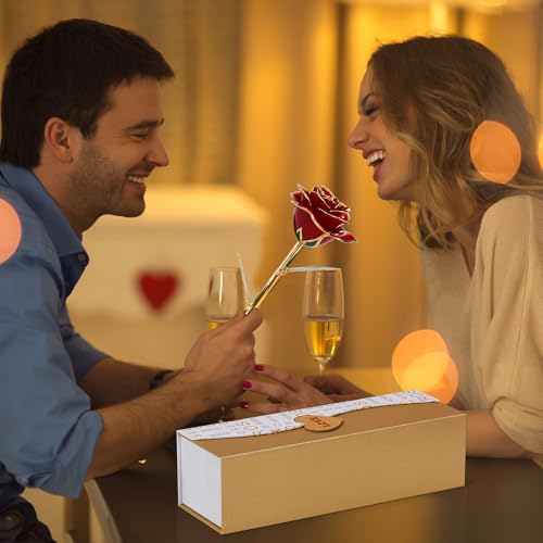 Image of Mikasol Gold Dipped Real 24K Forever Preserved Rose, 1 Pack Infinity Flower Decor Hand Dipped Romantic Gift for Women in Her Wife Girlfriend Birthday Anniversary Valentines Mothers Day Christmas(Red)