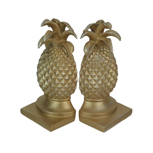 Elegant Gold Pineapple Bookends – Chic Tropical Decor for Bookshelves, Desks, or Mantels – Stylish Home Accent – 10 Inches High
