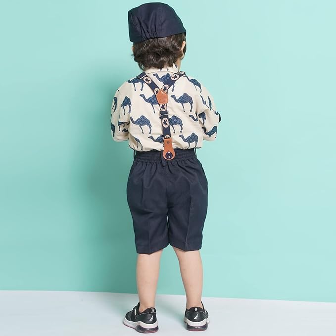 Image of AJ DEZINES Kids Casual Wear Clothing Cotton Shirt Short Set For Boys