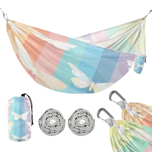 ATTX Rainbow Butterflies Camping Hammock - Lightweight & Portable Hammocks, Heavy Duty 330lbs Capacity for Indoor, Hiking, Backpacking, Travel, Backyard, Beach#519