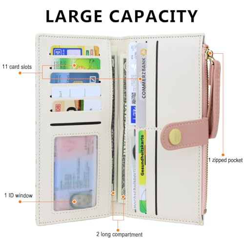 Pink Cat Pattern Wallet for Women and Ladies Long Leather Coin Purse with Cute Kawaii Design Minimalist Credit Card Holder and ID Window Travel Cash Wallet for Ladies2