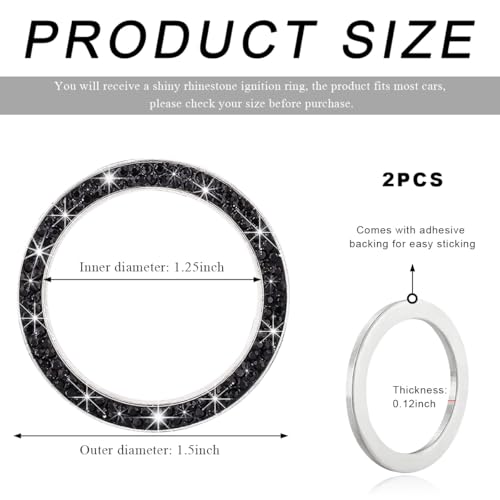 Image of 2 PCS Car Bling Crystal Rhinestone Engine Start Ring Decals, Sparkling Diamond Car Push Start Button Ignition Ring Sticker, Auto Key Ignition Knob Ring Decoration for Women Girls (Black)