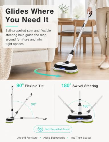 Image of Eous Cordless Electric Mop, Self-Propelled with LED Light and Water Spray