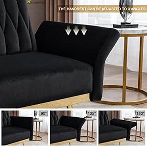Convertible Futon Sofa Bed with Golden Legs, 70" Tufted Velvet Couch with Adjustable Armrests& Backrest, Sleeper Sofa for Living Room Bedroom (Black) Convertible Futon Sofa Bed with Golden Legs 70 Tufted Velvet Couch with Adjustable Armrests Backrest Sleeper Sofa for Living Room Bedroom Black
