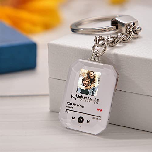 Veelu Personalized Crystal Glass Spotify Song Keychain Photo Frame Custom 3D Engraved #TOP4
