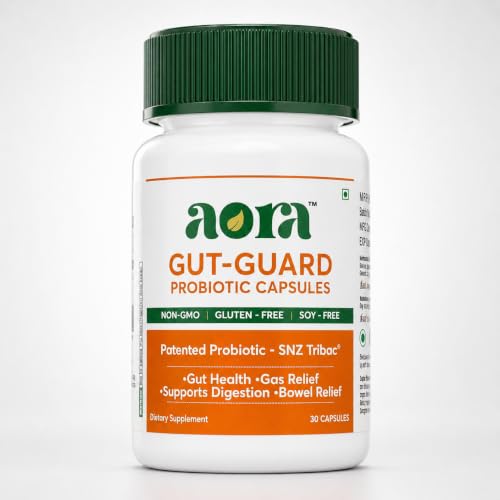 Image of AORA Gut-Guard Prebiotic & Probiotic Capsules | Patented SNZ Tribac | Gut Health Supplement | Targeted Intestinal Delivery | 30 Veg Capsules