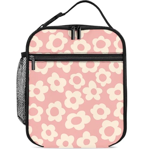 Knobcar Pink Groovy Flowers Lunch Bag Kids Insulated Lunch Box for Girls Boys Women Men Reusable Insulated Lunch Box with Side Pocket Cooler Tote Bag...