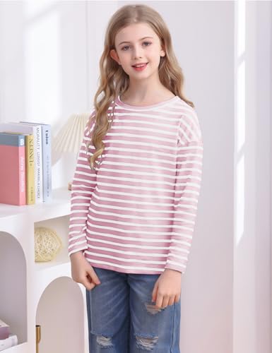 Image of Fanway&EC Girls Casual Long Sleeve T Shirts Basic Crewneck Striped Tunic Blouses Tops
