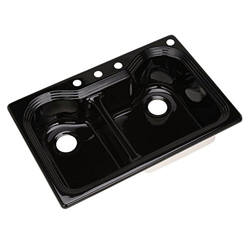 Thermocast Breckenridge Drop-In Acrylic 33x22x9 4-Hole Double Bowl Kitchen Sink in Black