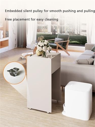 Mobile Sweeper Robot Storage Cabinet with Wheels - Narrow Corner Stand for Robot Vacuum, Freestanding Wood Rack, Space-Saver Shelf for Home & Office (White)