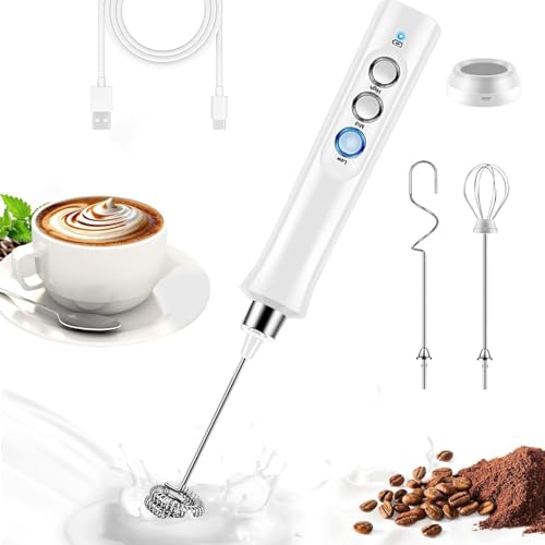 Espumador de leche eléctrico, mezclador de bebidas de mano de 3 velocidades, máquina de espuma recargable con batidores de acero inoxidable para latte, capuchino, matcha, clara de huevo