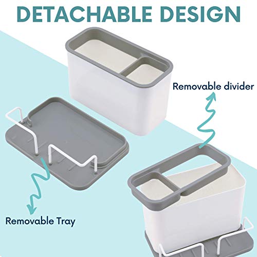 Kefanta Kitchen Sink Caddy, Sink Sponge Holder, Dish Brush And Scrubber Organizer For Kitchen Counter, Plastic Bottle Brush Holder With Drain Tray, White #TOP2