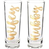 Party Shot Glasses - Hubby Wifey Couple Shot Glasses with Gold Foil Print for Newlyweds,...