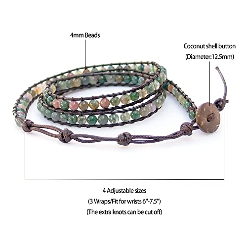 Ayriwoyi Moss Agate Bracelet Wrap Bead Bracelet For Women Green Wrap Bracelets For Women Boho Beaded Wrap Wrap Bracelet Women’s Wrap Bracelets Adjustable #TOP2