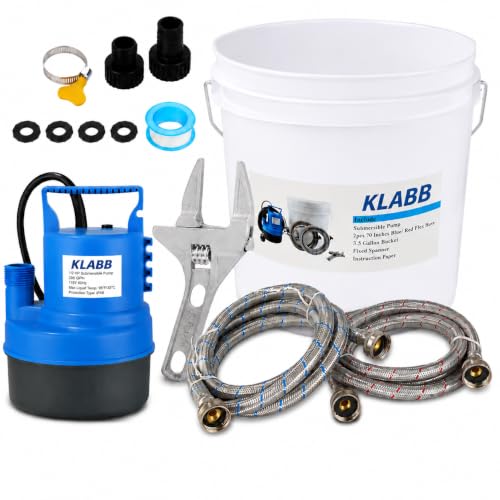 KLABB Tankless Water Heater Flush Kit with 1/2HP Pump System, Complete Descaling Kit with Bucket & Stainless Steel Hoses, for Gas & Electric Tankless Units, 3/4" Compatible