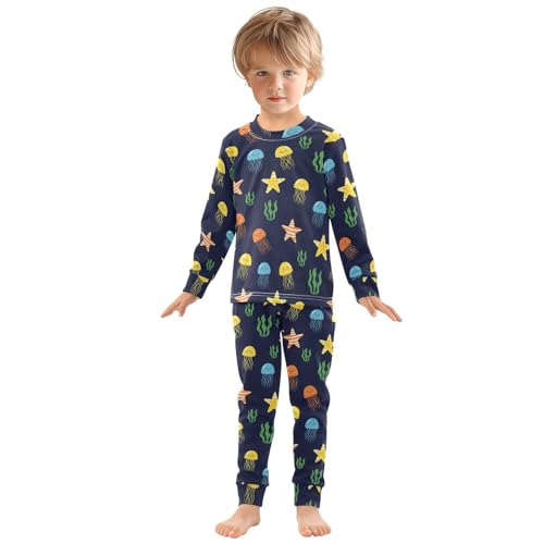 Pajama Sets Long Sleeve Jellyfish Starfish Sea Pattern Soft Comfy Sleepwear 2 Piece PJS 3-8T2