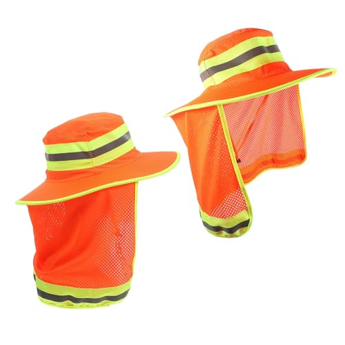 Chapeau protection UV à large bord orange anti-transpirant avec rabat nuque