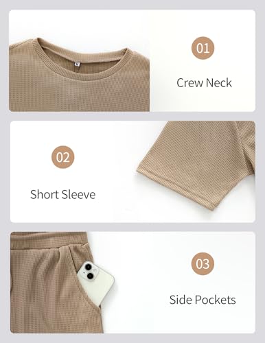 Vssjavun Mens Short Sets 2 Pieces Outfits Waffle Knit Lounge Set Short Sleeve Summer Casual Tracksuit
