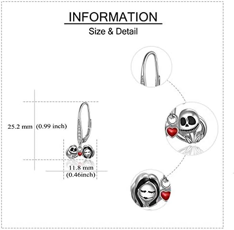 Jack and Sally Earrings Sterling Silver Infinity/Family/Red Heart/Infinity/Jack and Sally/Love Heart Nightmare Gifts Jack and Sally Christmas Gifts Skull Leverback Earrings Jewelry Birthday Gifts for Women Wife Daughter