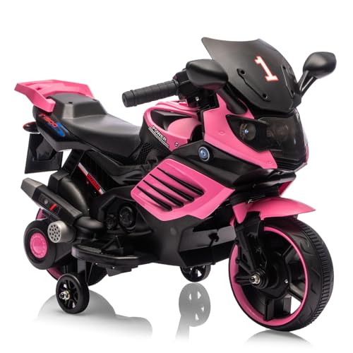 Garvee Kids 6V Ride On Motorcycle, Battery Powered Ride On Toys w/Treaded Tires, Working Headlight, Horn, Music, Training Wheels, Stable Electric Toddler Motorcycle for Kids, Gift for Boys Girls, Pink