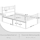 Yaheetech Metallbett 90 x 190 cm Minimalistischer Bettrahmen mit Kopfteil Gästebett mit Lattenrost für Schlafzimmer Gästezimmer 32cm Höhe unter dem Bett Weiß