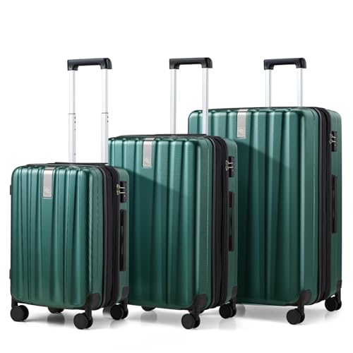 Image of Hanke Expandable Hardshell Luggage Sets 3 piece Carry on Luggage with Wheels Suitcases Lightweight Checked Travel Luggage Rolling Large Suitcase Travel Luggage Bag Woman Men 20 /24 /29 IN,Blackish Green