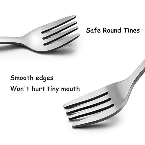 Kids Forks, E-far Stainless Steel Toddler Baby Fork Set, Non-Toxic & Cute Animals Pattern, Matte Polished & Dishwasher Safe - 6 Pack - Thumbnail 2