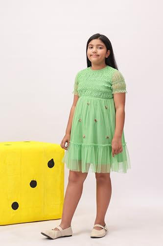 Image of Kids Girls Printed Embroidered Fusion Dress | Handmade Crafted Designer Ethnic Wear | 100% Cotton