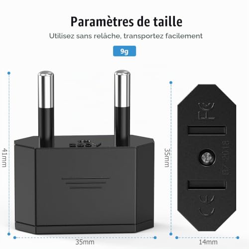 Adaptateur US vers UE, adaptateur de voyage vers l'UE, Ancable 2 broches Allemagne Europe Amérique Canada Mexique Espagne Égypte convertisseur de prise pour appareils avec alimentation secteur US – vue 6