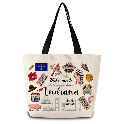 ZhuVantrix Take Me To Indiana Tote Bag Reusable Grocery Bags Aesthetic Shopping Shoulder Handbag with Interior Pocket Lightweight & Washable Stylish Indiana Travel Present for Women