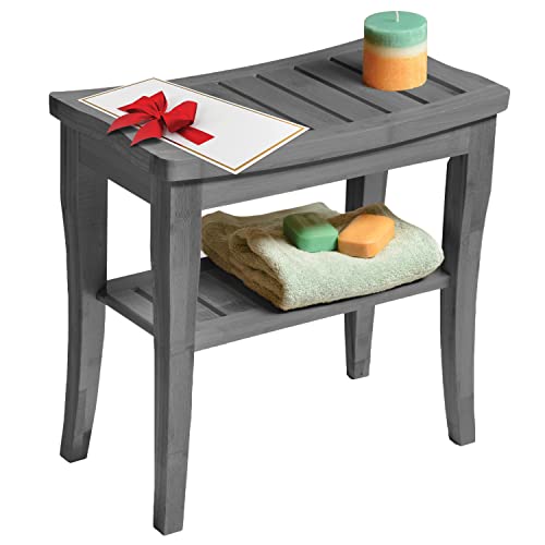 Bamboo Shower Stool Bench - Waterproof With Storage Shelf For Shaving Legs Or Spa Bath Seat In Bathroom & Inside Shower For Adults Seniors Elderly (Grey) #TOP6