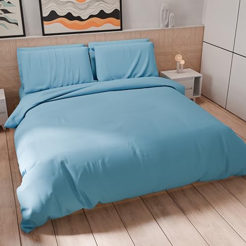 PETTI Artigiani Italiani - Double Duvet Cover, Duvet Cover and Pillowcases in Microfiber, Plain Light Blue, 100% Made in Italy