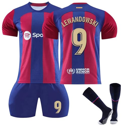 Generisch Barcelona Lewandowski Nr.9 Hause/Auswärts Fußball Trikots Shorts Socken Set für Kinder/Erwachsene, Fussball Jersey Trikot für Junge Herren
