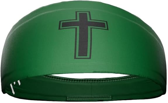 Faith Cross Headband/Sweatband. Best for Sports, Fitness, Working Out, Yoga. Tapered Design. Reversible. Unisex.