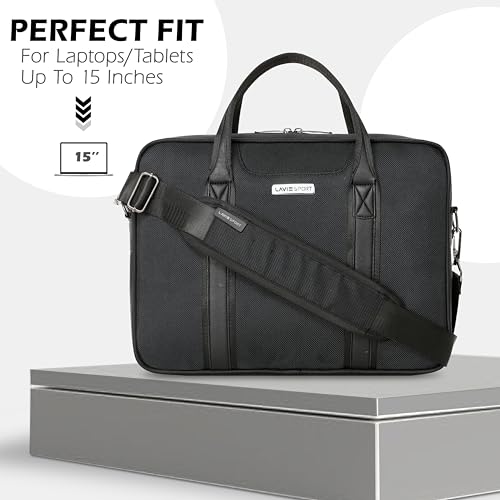 Image of Lavie Sport Elevate Briefcase 9L Laptop Briefcase Bag | Premium Leatherette Business Briefcase for Men & Women | Messenger Shoulder Bag with Detachable Strap