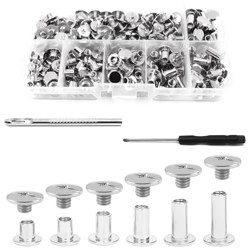 Professional 110 Sets Leather Belt Repair Kit with Chicago Screws – Durable Stainless Steel Rivets for Leather Crafting, Bag, Purse & Collar Making (Silver)