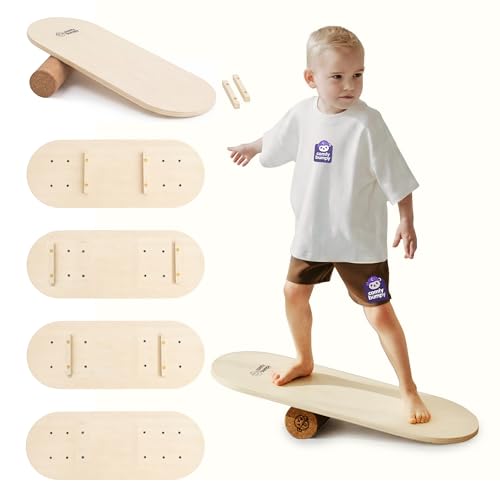 ComfyBumpy Balance Board for Kids with Cork Roller, 30" x 12" Wooden Balance Board, 4 Adjustable Levels, 400 lb Capacity, Progressive Balance Trainer for Kids, Parents & Family Play by ComfyBumpy - Used condition - US$85.49
