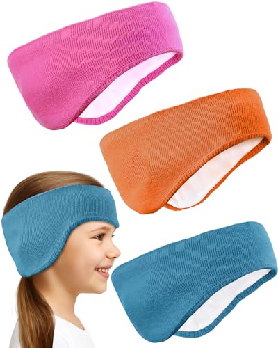 JenPen 3 Pcs Double-layer Ear Warmer for Kids Headband-knit Fuzzy Lined Winter Ear Muffs Cover for Boys Girls Ski Cycling(Vivid Color)