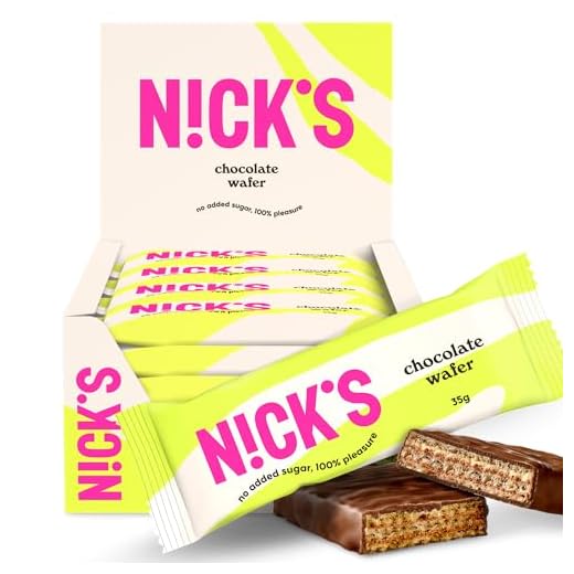 NICKS Riegel Schokolade Wafer, Low carb Waffel Kekse Schokoriegel, 165 Kalorien, Snack bar ohne Zuckerzusatz Glutenfrei Süssigkeiten (24 Kexbar x 35g)