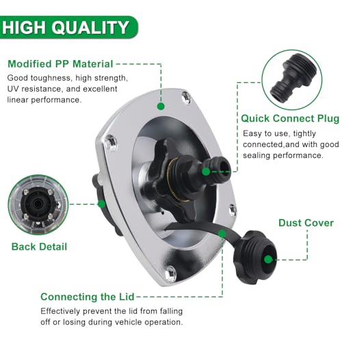Image of RV City Inlet Connection Pressure Reducing Fill Hatch with Brass Check Valve and Quick Coupler Dustproof Inlet Hose Adapter for Fresh Water Fill Compatible with RV Boat Camper Trailer(Silver)