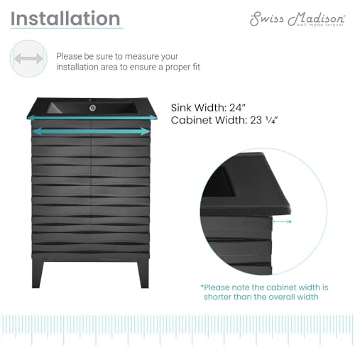 Image of Swiss Madison Cascade 24 in. Black Oak Bathroom Vanity with Black Ceramic Sink Top