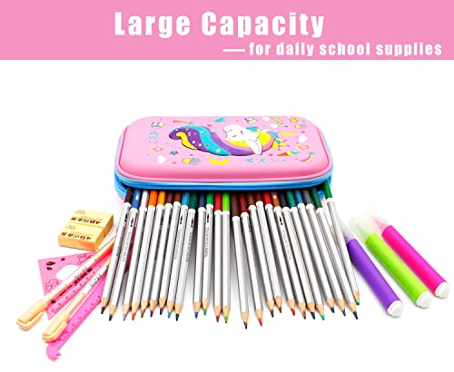 Soocute Crown Unicorn Gifts For Girls - Cute Big Size Hardtop Pencil Case With Compartment - Kids School Supply Organizer Stationery Box Zipper Pouch (Light Pink) #TOP3