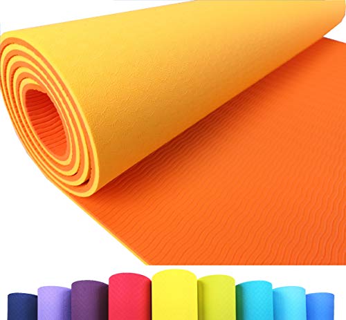 Iseaa Esterilla para Yoga Pilates Fitness Gimnasia TPE - Tapete de Yoga - Yoga Mat Esterilla Antideslizante y Ligero con Grosor de 6mm, tamaño 183cm x 61cm - Amarillo/Naranja