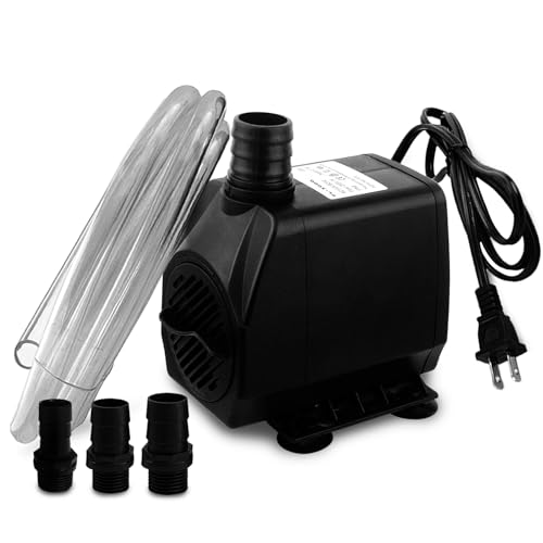 PULACO 800GPH（Large Flow: 3000L/H） Submersible Water Pump with 6.5 ft Tubing, 45W durable fountain water pump 4 Nozzles for Pond Fountain, Aquariums Fish Tank, Statuary, Hydroponics