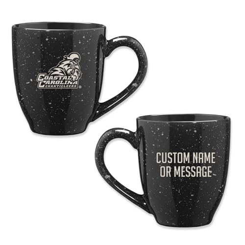 Image of Rico Industries NCAA Coastal Carolina Chanticleers Black Personalized 16 oz Team Color Laser Engraved Speckled Ceramic Coffee Mug