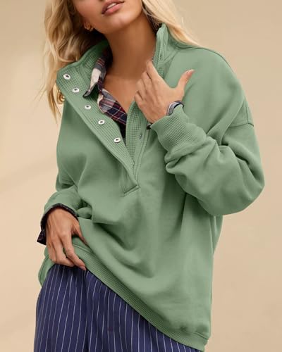 Image of Gacaky Sweatshirt for Women Oversized Casual Long Sleeve Button Henley Neck Pullover Tops Fashion Outfits Clothes