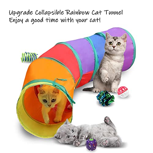 Yocvikey Cat Toys, Kitten Toy With Collapsible Rainbow Cat Tunnel, Cat Toy For Indoor Cats, Interactive Cat Toy Set Include Crinkle Ball, Jingle Bells, Spring Toy, Mouse Toys For Cats, Kitty #TOP5