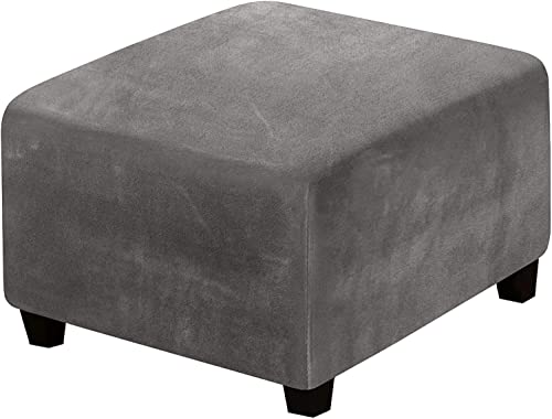 ADPON Fundas cuadradas de terciopelo para otomanas, fundas protectoras cuadradas para reposapiés, fundas elásticas con parte inferior elástica (tamaño XL, gris)